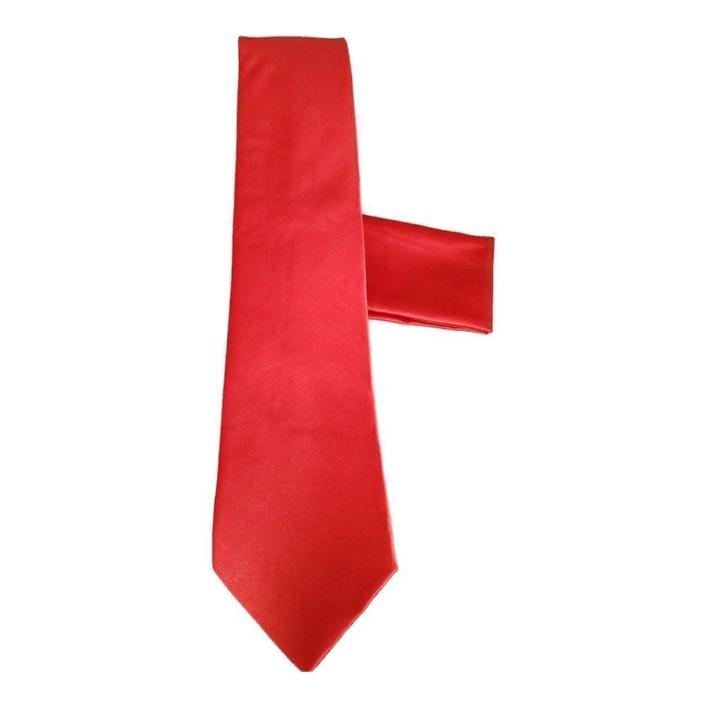 FORTINO LANDI SOLID RED POLY WOVEN TIE & POCKET SQUARE SET. PWT.